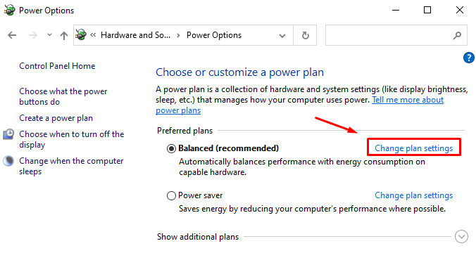 Change Plan settings